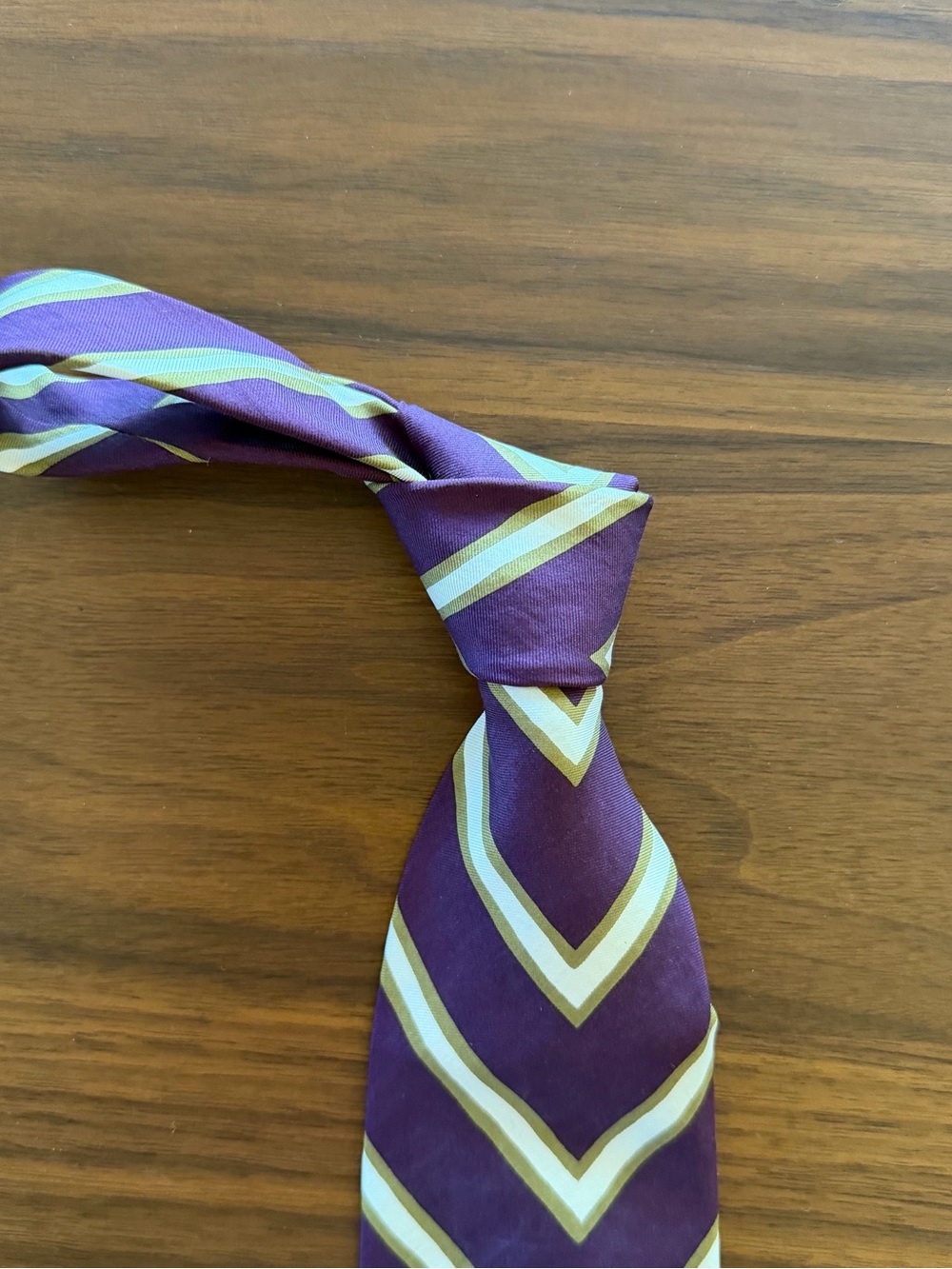 Hugo Boss Purple Striped Silk Tie with Cream and Light Green Accents